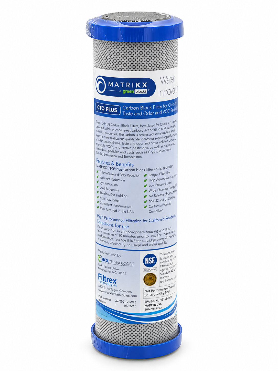 MATRIKX CTO Plus 1-micron standard 10-inch carbon block filter cartridge